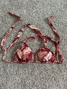 Xhilaration Red and Cream Tropical Triangle Bikini Top
